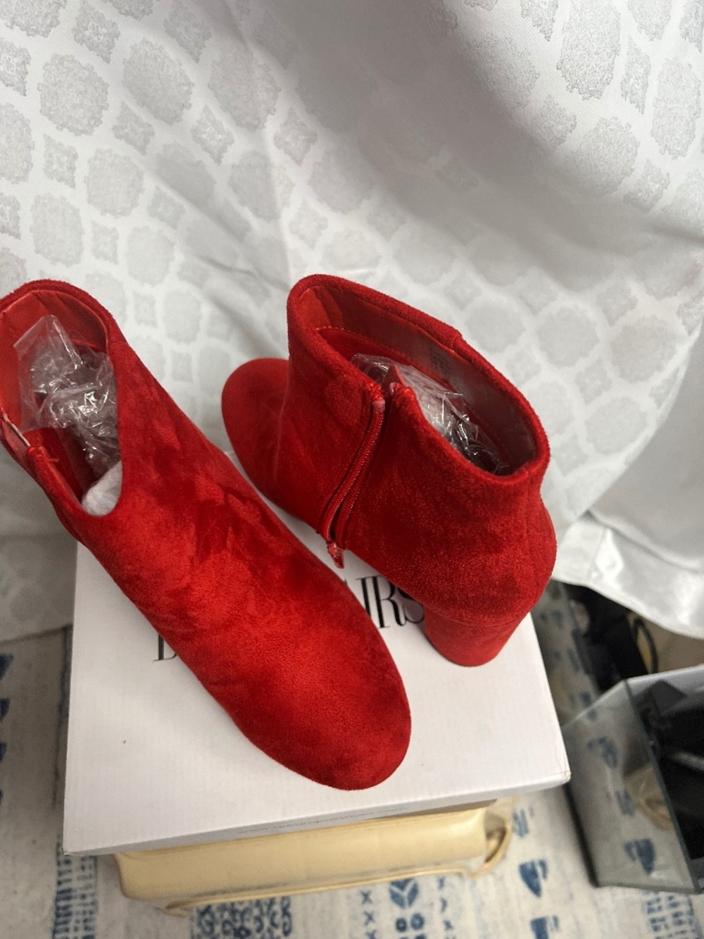 Red suede ankle boots